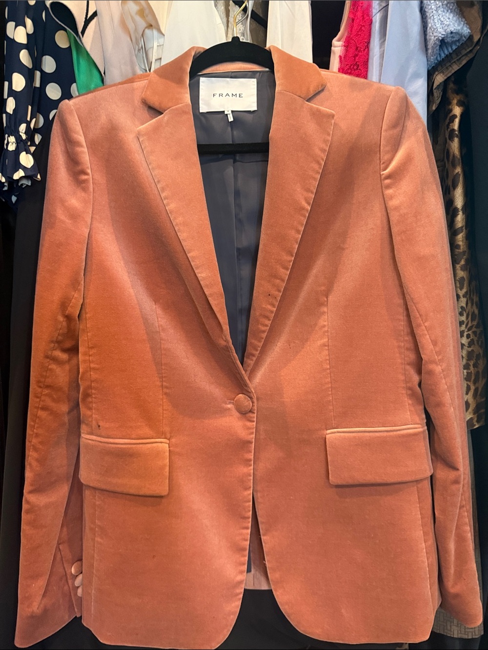 FRAME Velvet Blazer in Dusty Rose and Black